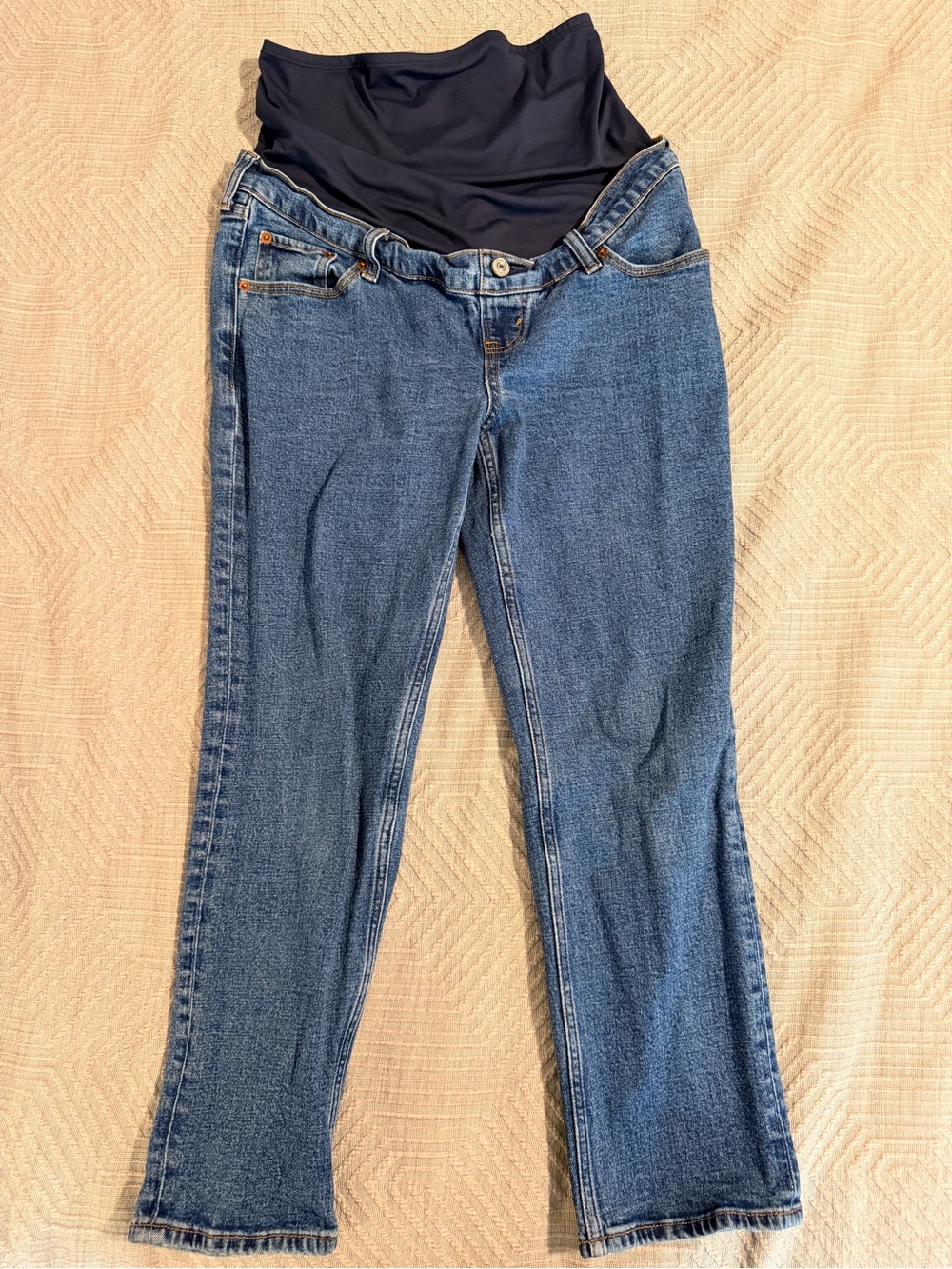 Abercrombie & Fitch Blue Straight-Leg Maternity Jeans with Navy Panel - SHORT